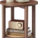 VASAGLE Round Side End Table, 2-Tier Boho Bedside Table with Rattan-Look Storage Shelf, Nightstand for Small Spaces, for Living Room, Bedroom, Home Office, Black Walnut ULET296K01 (15.8"Dia. x 21.9"H)