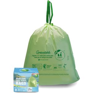 UNNI Compostable Drawstring Bags, 1.2 Gallon, 4.5 Liter, 80 Count, Heavy Duty 1 Mil, Small Kitchen Food Scrap Waste Bags, ASTM D6400, US BPI, CMA & Europe OK compost Certified, San Francisco