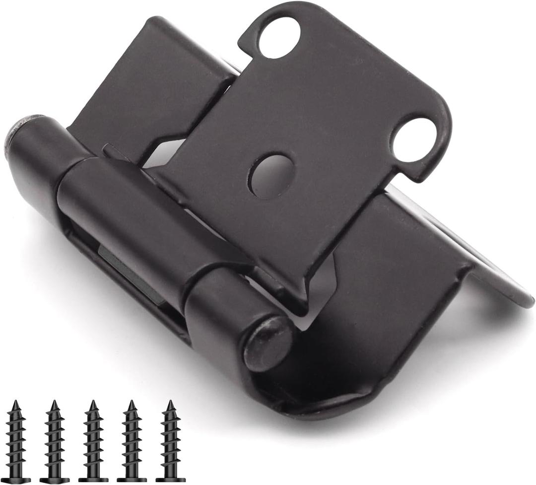 60 Pack 30 Pairs 1/2" Semi Wrap Overlay Hinges - Black, Modern Style, Metal, Painted Finish