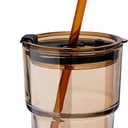 13oz Glass Tumbler with Straw and Lid, Reusable Iced Coffee Cup Tumbler, Cute Glass Cups for Water, Matcha, Travel Coffee Mugs (Amber - 13oz)