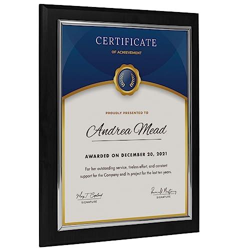 10.5 x 13" Certificate Display Plaque - Offered in Coated Black Wood with an 8.5 x 11" Silver Frame - Slide in Your Diploma, Award Certificate, Award of Achievement, Class Photo, and More