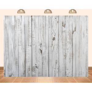 7x5ft Fabric White Gray Wood Backdrop Vintage Rustic Wooden Floor Photograph Background for Baby Shower Birthday Party Cake Table Decoration Banner Photo Booth Prop
