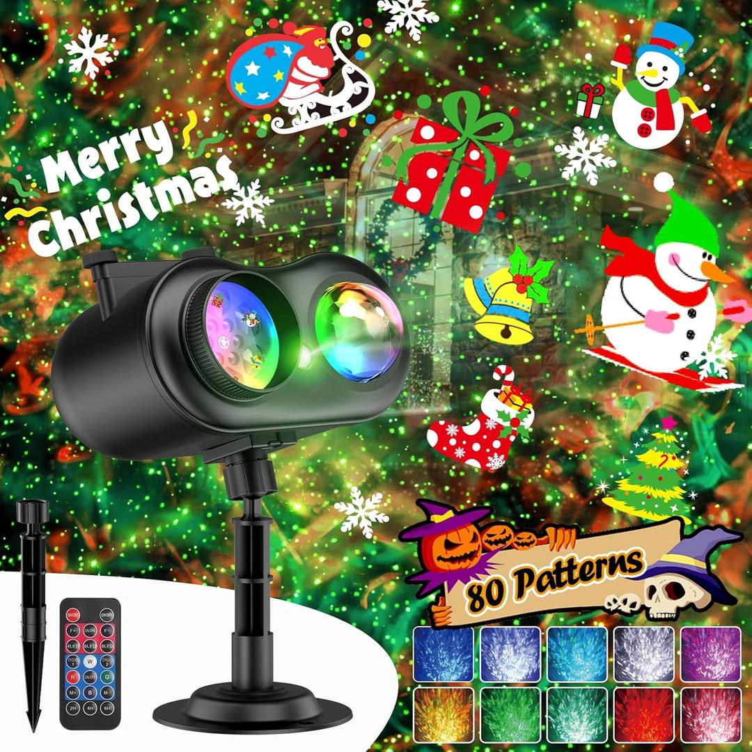 3-in-1 Christmas Projector Lights Outdoor, Anysun Brighter 80 HD Patterns Christmas Decor, 8-Pattern Ocean Wave Snowflake Starry Lights Show Christmas Projector Waterproof with Timer for House Party (Grey, 10 Slides)