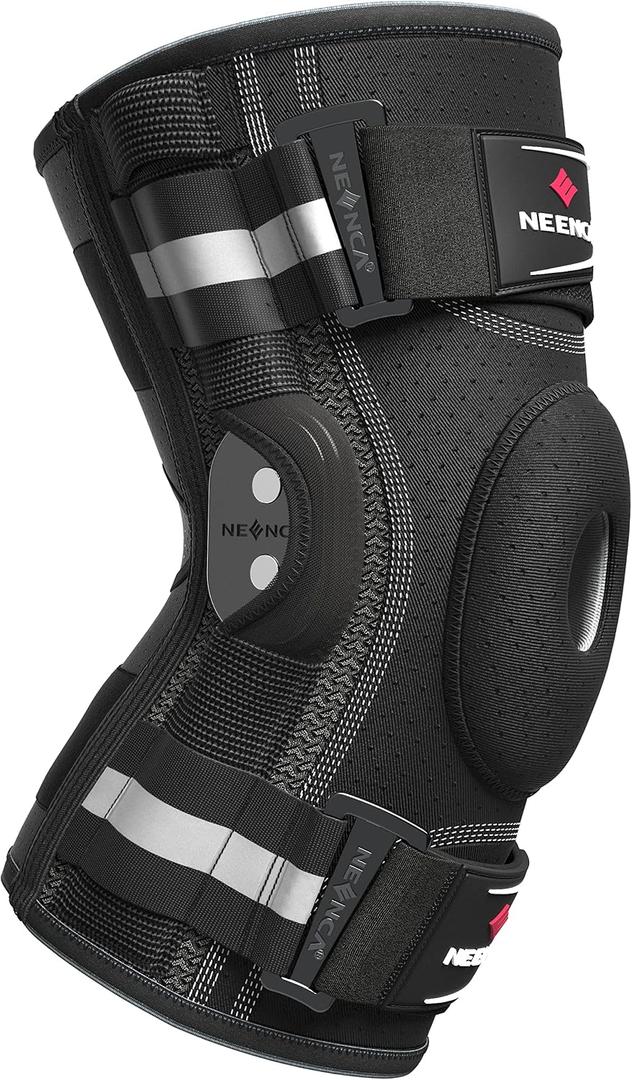 NEENCA Professional Knee Brace for Knee Pain, Adjustable Hinged Knee Support with Removable Side Stabilizers, Strong Stability for Joint Pain Relief, Arthritis, Meniscus Tear, ACL, PCL, Runner, Sports, Large, Black - Single