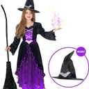 Morph Witch Costume Kids, Witch Costume For Girls, Halloween Costumes For Girls And Toddler (4-6 Years, Purple)