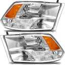 for 2009-2018 Dodge Ram 1500 2010 2011 2012 2013 2014 2015 2016 2017 2018 Dodge Ram 2500/3500 Pickup Headlight Assembly Clear Lens Chrome Housing & Amber Reflector Headlamp Replacement L+R