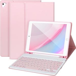 APHBZGE for iPad 6/5th Generation Case with Keyboard 2018/2017,Detachable Bluetooth Keyboard case for iPad Air 2/1,iPad Keyboard Case 9.7 inch with Pencil Holder,Square Keycaps,Pink
