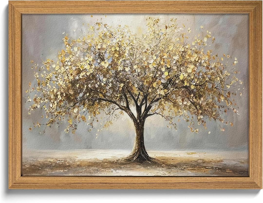 3D Textured Tree of Life Wall Art, Abstract Gold Tree Botanical Wall Decor, Modern Nature Landscape Sandstone Painting for living room Bedroom Bathroom Office 16x24 Inch Framed