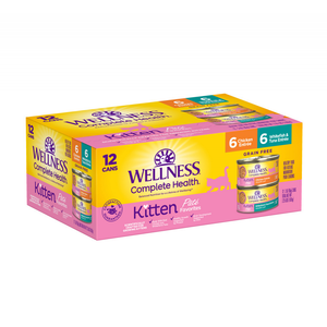 WELLNESS COMPLETE HEALTH CHICKEN WHITEFISH TUNA VARIETY PACK WET KITTEN FOOD EXP. 09/25/2028