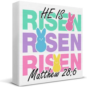 Christian Easter Decor - Easter Decorations for Home - He Is Risen Wooden Sign Home Living Room Bedroom Kitchen Table Shelf Desk Decor 55 Inches