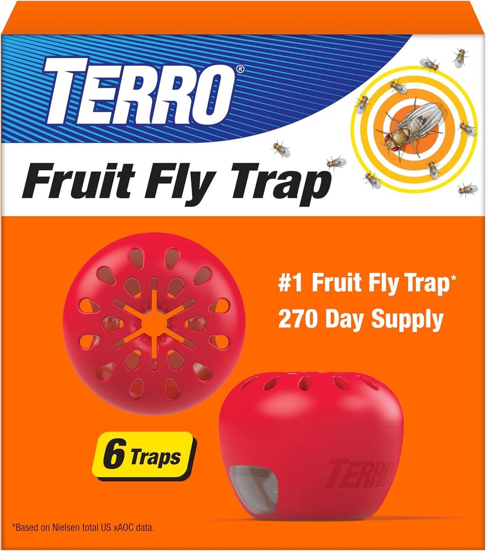 Terro Fruit Fly Traps for Indoors (6 Pack) + 270 Days of Lure Supply