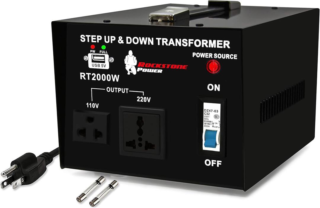 2000 Watt Voltage Converter Transformer - Heavy Duty Step Up/Down AC 110V/120V/220V/240V Power Converter - Circuit Breaker Protection DC 5V USB Port - CE Certified