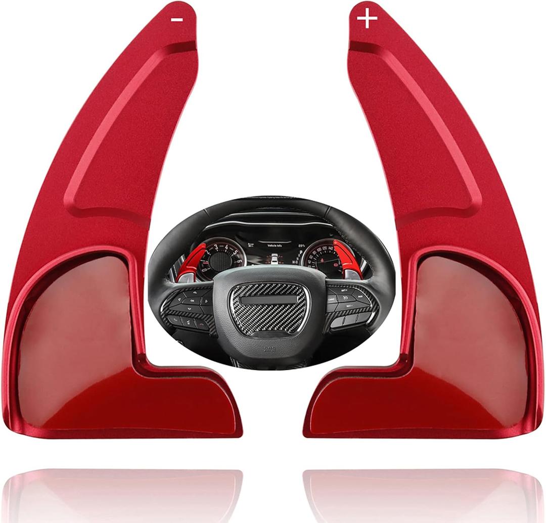 Paddle Shifter Extension for Dodge Charger,Challenger - Billet Aluminum Steering Wheel Paddle Shifters Covers Compatible with Dodge Charger,Challenger,Durang and More (See Fitment) - Red