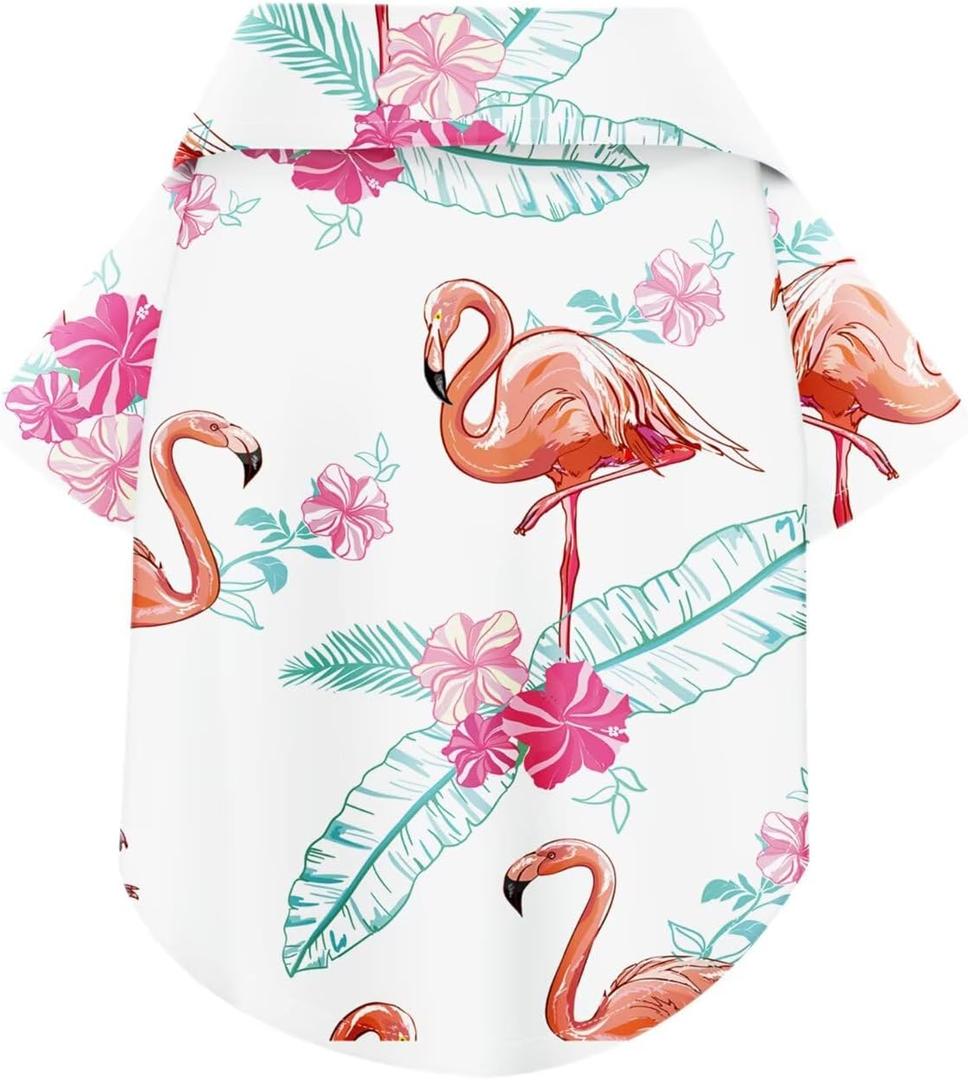 Hawaiian Dog Shirt Lightweight and Breathable Summer T-Shirt with Tropical Prints, Fun Beach Outfit for Small, Medium, and Large Dogs, Perfect for Hot Days and Outdoor Vacation.Flamingo M