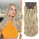 BARSDAR Blonde Wavy Clip in Hair Extensions - 20 Inch Loose Wavy Layered Clip in Hair Extensions for Women, 5 PCS Lace Weft Soft Synthetic Dirty Blonde Balayage Hairpieces Voluminous Easy Wear