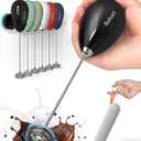 Rechargeable Milk Frother Handheld, Travel Portable Frother Wand for Coffee, USB C Electric Whisk with Stand & Case, Waterproof Hand Drink Mixer for Lattes, Cappuccino, Matcha, Egg (Black)