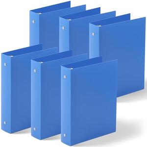 Henoyso 6 Pcs 1.5 Inch Mini 3 Ring Binders Fits 5.5 x 8.5 Paper, Holds(Capacity 280 Sheets), Plastic Flexible Three Round Rings Small Blue A5 Binders Bulk for School, Office Use, Photo Album