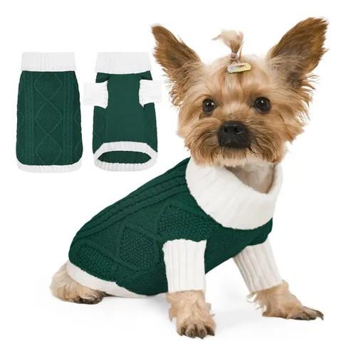 Lorehelina Dog Sweater for Small Dogs Argyle Cable Knit Turtleneck Pullover Winter Clothes for Boys Girls Stretch Chihuahua Yorkie Puppy Christmas Doggie Pet (XS, Green)