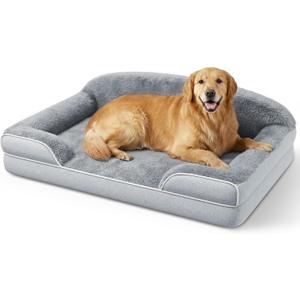 Orthopedic Dog Bed for Extra Large Dogs, 45 x 30 Inch Waterproof Egg Crate Foam XL Dog Couch Bed with Sides, Washable Removable Cover, Non Slip Bottom, Light Grey
