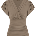 GRACE KARIN 2025 Womens Tops Summer Wrap Blouse V Neck Ruffle Sleeve Dressy Casual Top Ruched Trendy Clothes, Size Large
