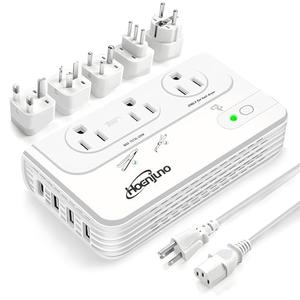 Hoenjuno 2000W Voltage Converter 220V to 110V for Hair Dryer & 200W Voltage Adapter for Curling Iron, Straightener with 3 AC Outlets and 4 USB Ports Power Convetrer Adapter Combo