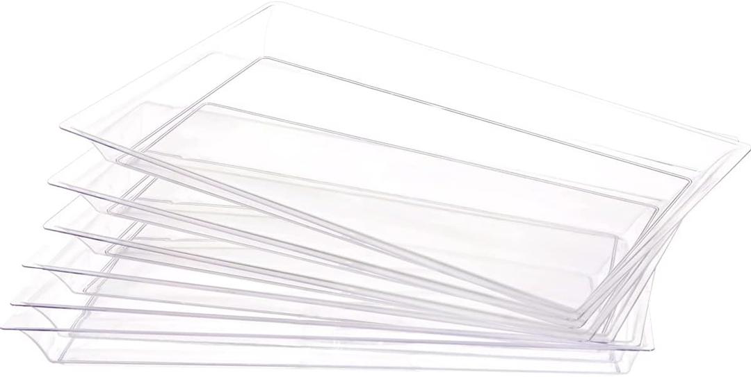 SUT 12 Pack Clear Plastic Serving Trays with Special Shapes, 1510 Rectangle Serving Platters Disposable Food Trays for Weddings and Parties
