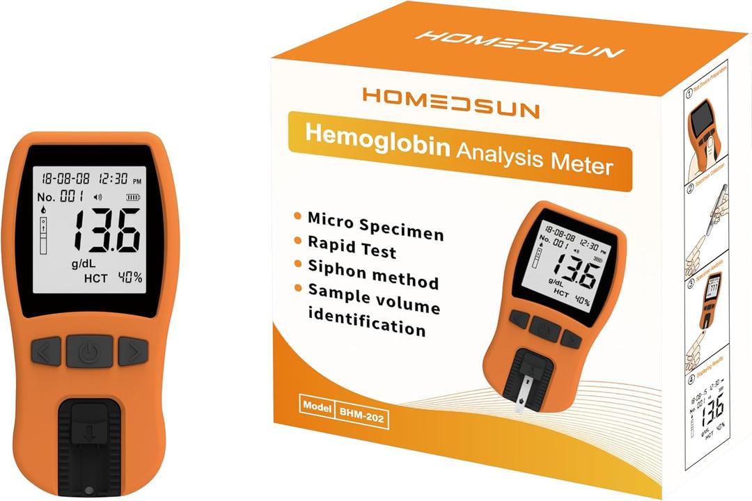 HSBHM-202 Siphon Method Hemoglobin Analyzer Fast HB Testing Kit for Home Use Portable Hemoglobin Meter with 25Pcs Strips Lancets