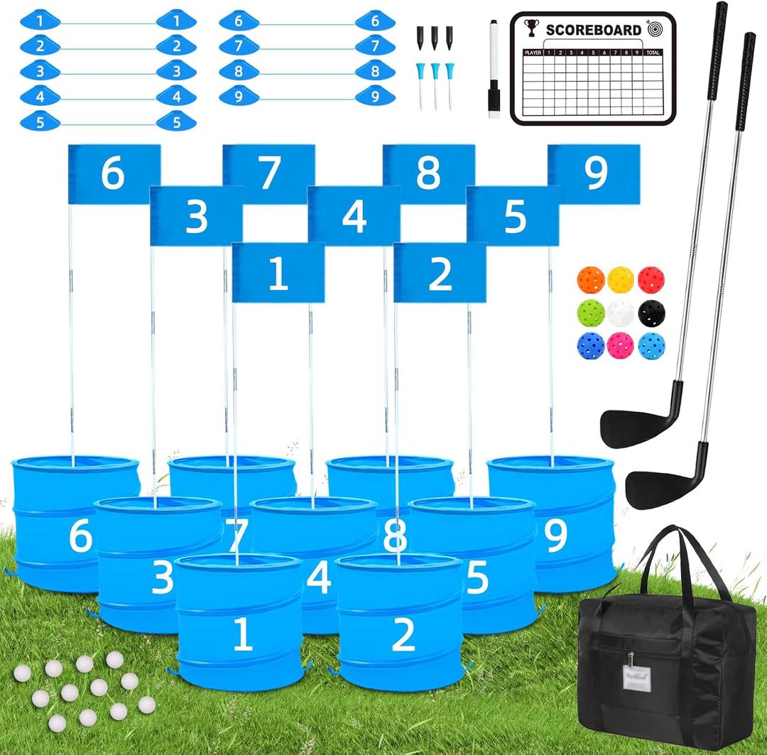 Backyard Golf Game with 2 Clubs，9 Set Buckets for Golf Game, Golf Practice Game for Family and Adults, Outdoor Yard Golf Game for Lawn, Beach, Yard, Camping, Park