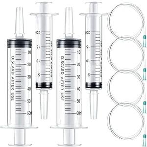 8Pcs Plastic Syringe Set 60ml 20ml Industrial Plastic Syringe with Handy Tubing 30cm(12in) for Refilling Fluids, Feeding Pets, Drawing Oil, Measuring, Watering, Multiple Uses, 20mlx2 + 60mlx2+ Hosex4