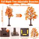 2 Pack 24 Inch Artificial Lighted Fall Maple Tree Thanksgiving Decorations with 48 LEDs Battery Operated Timer Prelit Acorn Maple Tree Lights for Thanksgiving Table Decor Home Indoor Autumn Harvest