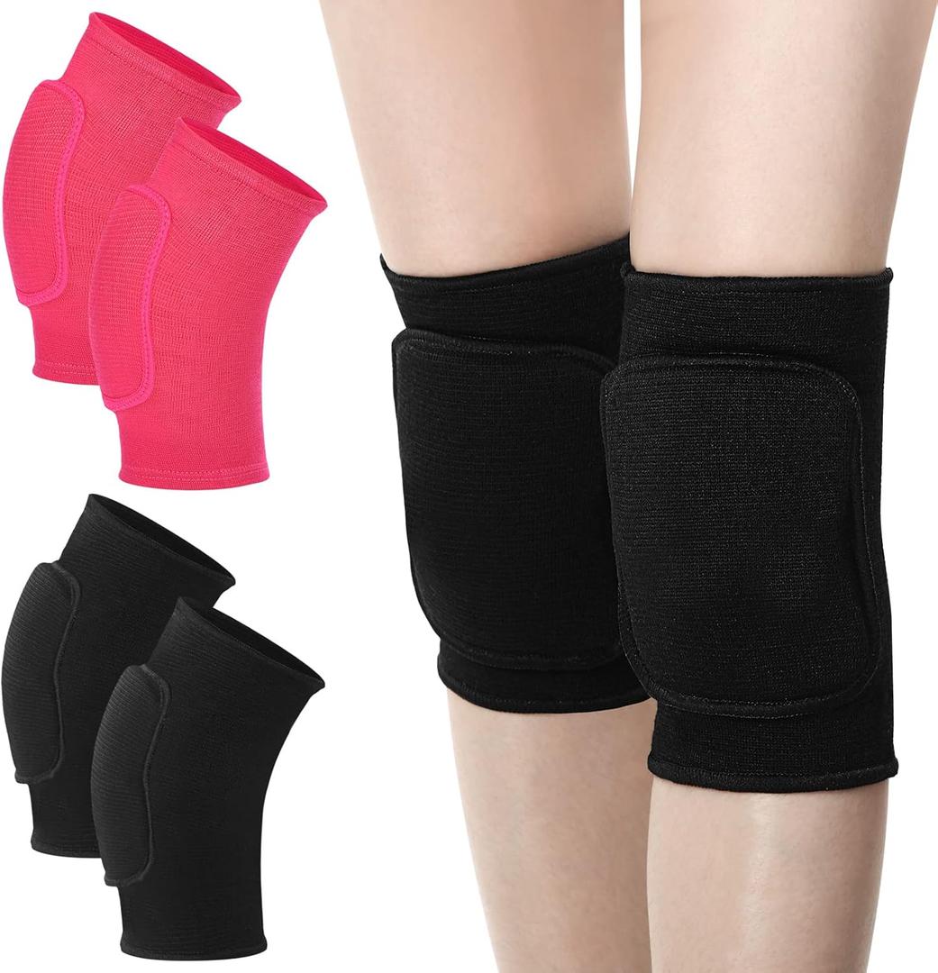 Zomiboo 4 Pcs Kids Knee Pads for Skating Dance Volleyball Knee Pad Anti Slip Sponge Kneepads Soft Elastic Protector for Dancers Girls Boys Sports Dance Skating Cycling (X-Small, Black, Rose)