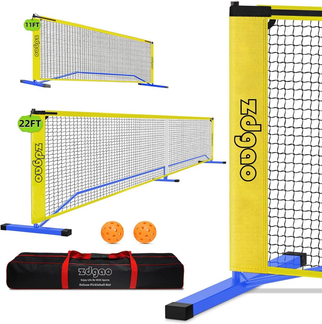 Zdgao Portable Pickleball Net for Driveway, 22FT Regularion Size Pickle Ball Net with Outdoor Pickleballs and Carry Bag, Weather Resistance Steady Steel Frame
