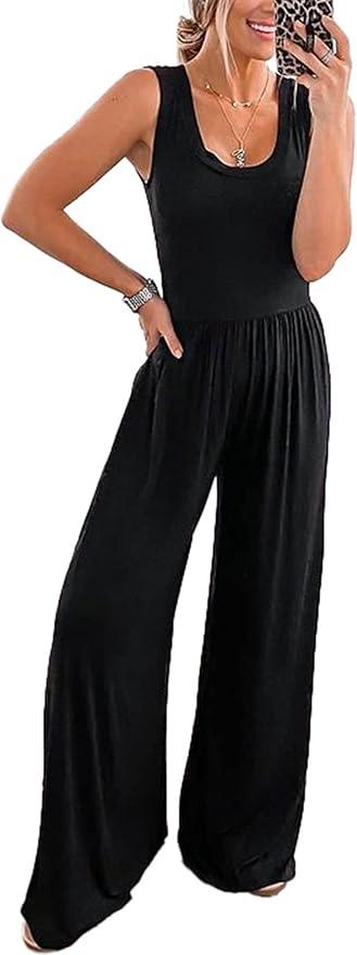 PRETTYGARDEN One Piece Jumpsuits 2025 Spring Sleeveless Tank Wide Leg Summer Casual Travel Airport Outfits Pants Rompers, Medium