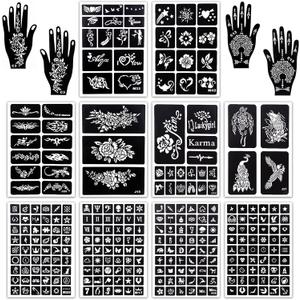 MCPINKY Henna Tattoo Stencil Kit - 283 Sheet Arabian Realistic Temporary Glitter Semi-Permanent Tattoos for Women & Girls