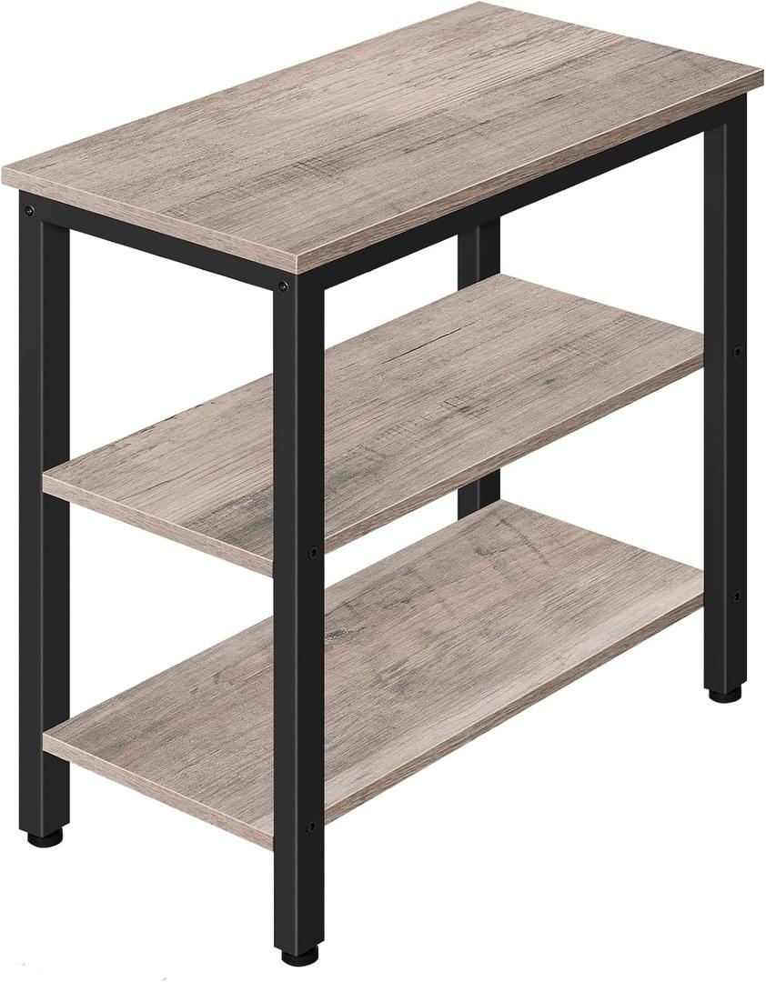 HOOBRO End Table, Simple Rustic Side Table with 3-Tier Storage Shelf, Narrow Nightstand for Small Spaces, Easy Assembly, for Living Room, Bedroom, Metal, Industrial Design, Greige and Black BG14BZ01, 23.6"d X 11.8"w X 24"h