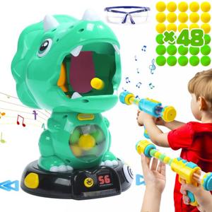 EagleStone Moveable Dinosaur Shooting Toys for Kids, Triceratops Dino Shooting Games with 2 Gun, 48 Balls, LCD Score Record, for Boys and Girls, Party Favor for Indoor and Outdoor (10b-green)