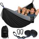 Kootek Camping Hammock, Portable Hammocks with Tree Straps & Attached Carry Bag, Camping Essentials Gear, Perfect for Outside Indoor Hiking Beach Backpack Travel (Large, Black & Grey)