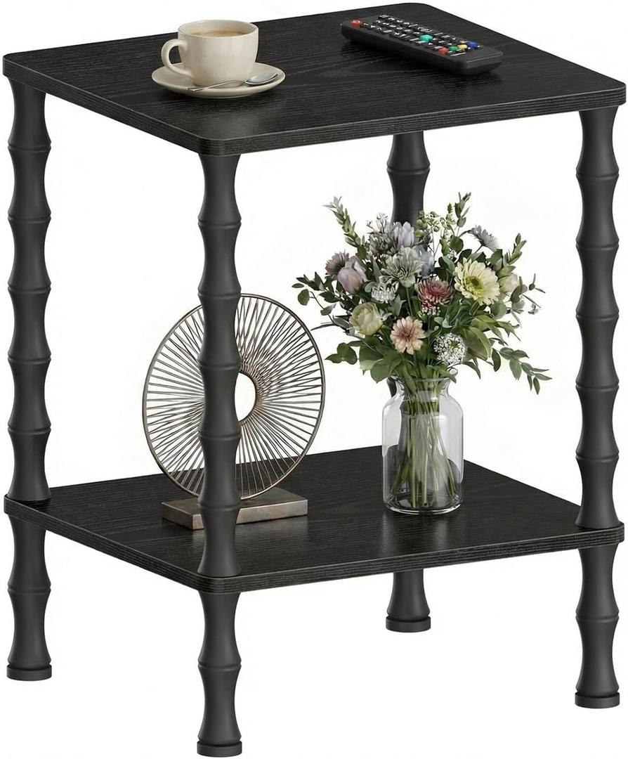 Vintage Small End Table, 21.9 Inch Wood Couch Side Table, Corner Table with Storage Shelf, 2-Tier Nightstand, for Small Space, Bedroom, Living Room and Couch (Black)