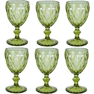 CHLJAR Vintage Wine Glasses Set of 6, 12 OZ Colored Glass Water Goblets, Embossed Floral Decorative Crystal Glass Cups Set, Dishwasher Safe, for Wedding, Party, Red Wine Glass, Bars, Restaurants
