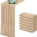 6 Pack Beige Cheesecloth Table Runner 17x108 Inch Semi Sheer Boho Gauze Cheese Cloth Fabric Table Runners, for Wedding Party Baby Shower Birthday Home Decor Garden Farmhouse