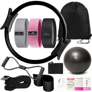 Pilates Essentials Kit for Women - Better Yoga Pilates Kit for Home Workouts with Pilates Ring and Ball Set, Booty Bands, Figure 8 Resistance Band, Yoga Bands for Stretching (Black)