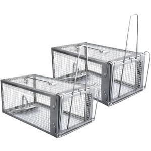 Gingbau 2-Pack Rat Traps Humane Live Chipmunk Mouse Trap Cages for Indoor and Outdoor Use