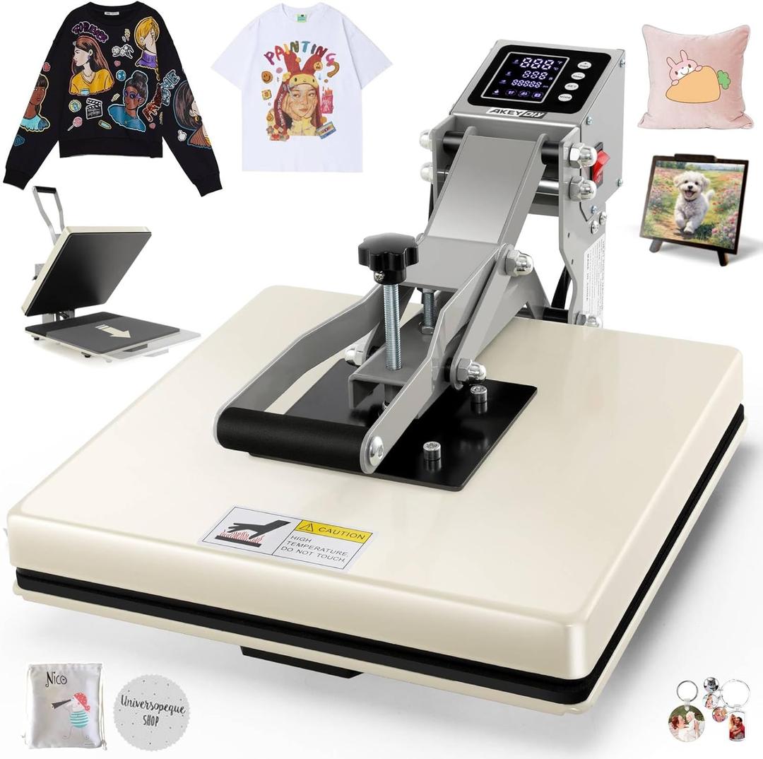 AKEYDIY Heat Press 15x15, Digital Shirt Press Heat Up Fast & Even, Pro Pull Out Heat Press Lower Platen Slide Out Heat Transfer Sublimation Heat Press Machine for Tshirts, Pillow, Pad, Bag, Gold