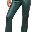 GRAPENT Flare Pants for Women High Wasited Stretchy Faux Leather Look Button Fly Jeans Trendy Bell Bottom Trousers (Small, Dark Green)