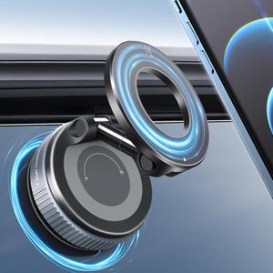 Vacuum Suction Magnetic Phone Holder, 2025 Upgraded Foldable Retractable Suction Cup Car Phone Mount for Magsafe, 360 Adjustable Magnetic Phone Stand for Cars/Gyms/Mirrors/Smooth Surface