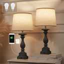 Upgraded Touch Lamps for Bedroom Set of 2,Bed-Side Table Lamps with 2 USB Ports, Bedroom Lamps with 3- Way Dimmable,23" Tall Table Lamps for Living Room/Night-Stand, Bonus 2 Bulbs (Black-2 packs)
