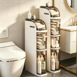BGYMF 4-Tier Slim Bathroom Storage Cabinet with Drawers,Movable,White