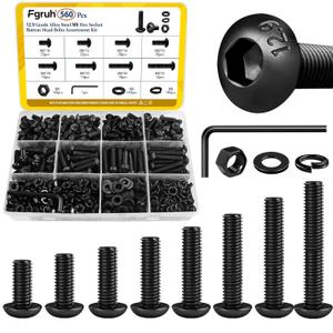 560PCS M6 Hex Socket Button Head Bolt Assortment Kit, M6-1.0x10/12/14/16/20/25/30/35 mm Button Head Cap Bolts Nuts Washers Screws Assorted Set, Grade 12.9 Alloy Steel Black Zinc Plated