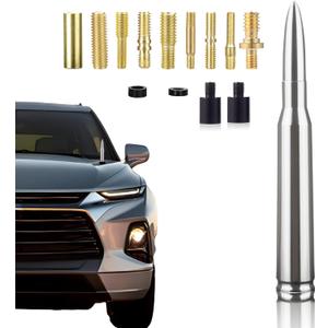 Chrome Antenna 50 Cal Car Truck Bullet Antenna Truck Accessories Universal Replacement for GMC Sierra 1500 Chevy Dodge Ram Silverado 1500 2500 3500 Ford F150 F250 F350 (Chrome)
