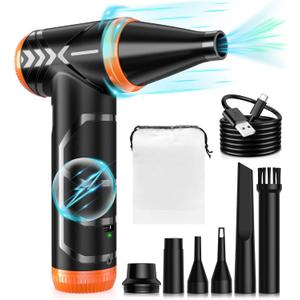 Compressed Air Duster, 150000RPM Stepless Speed Tiny Electric Cleaner for Keyboard, PC Deep Cleaning, Replace Compressed Air Can-No Canned Air Duster, Rechargeable Air Blower - Vibrant Orange